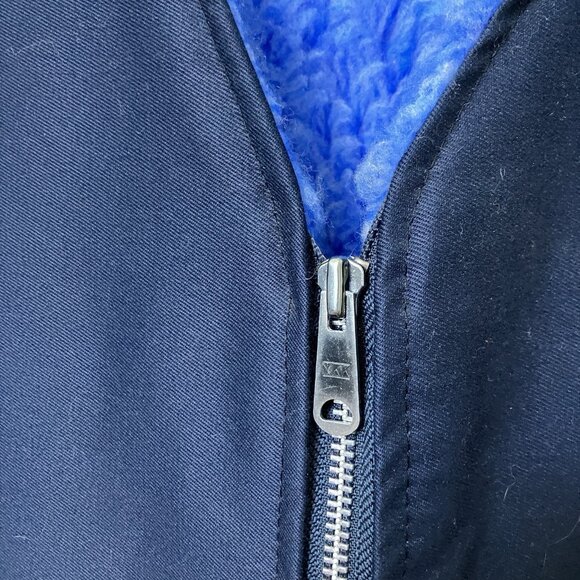 Vintage Blue Faux Fur Lined Vest Mens L Navy Blue Full Zip Workwear Made Canada - Picture 4 of 9